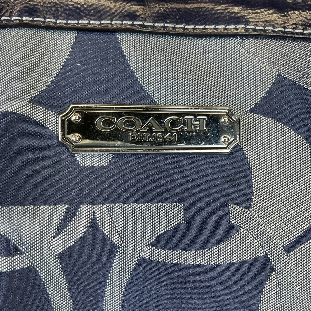 Coach Y2K Optic Art Signature Navy Blue‎ Silver Metallic Tote Shoulder Bag - Picture 3 of 15